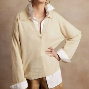 Banana Republic 100% Premium Linen Johnny Collar Sweater Cream XXL